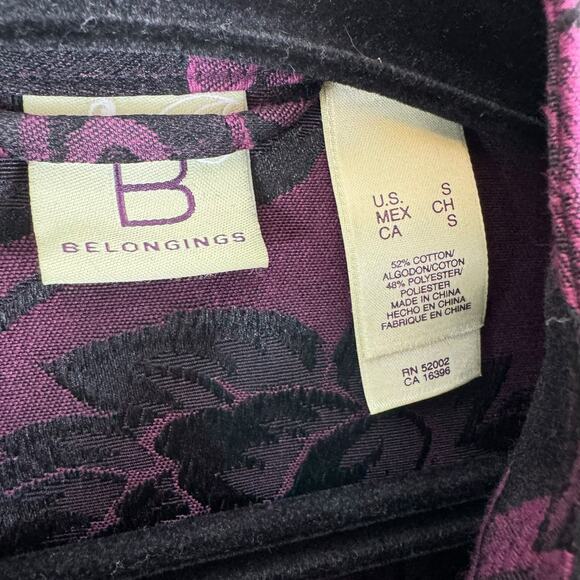 Belongings Purple Black Floral Mock Neck Lightweight Button Up Jacket Size S - Picture 5 of 6